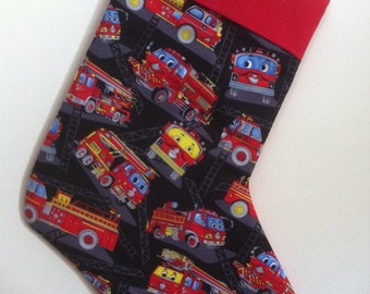 Little Fire Trucks Christmas Stocking can be personalized