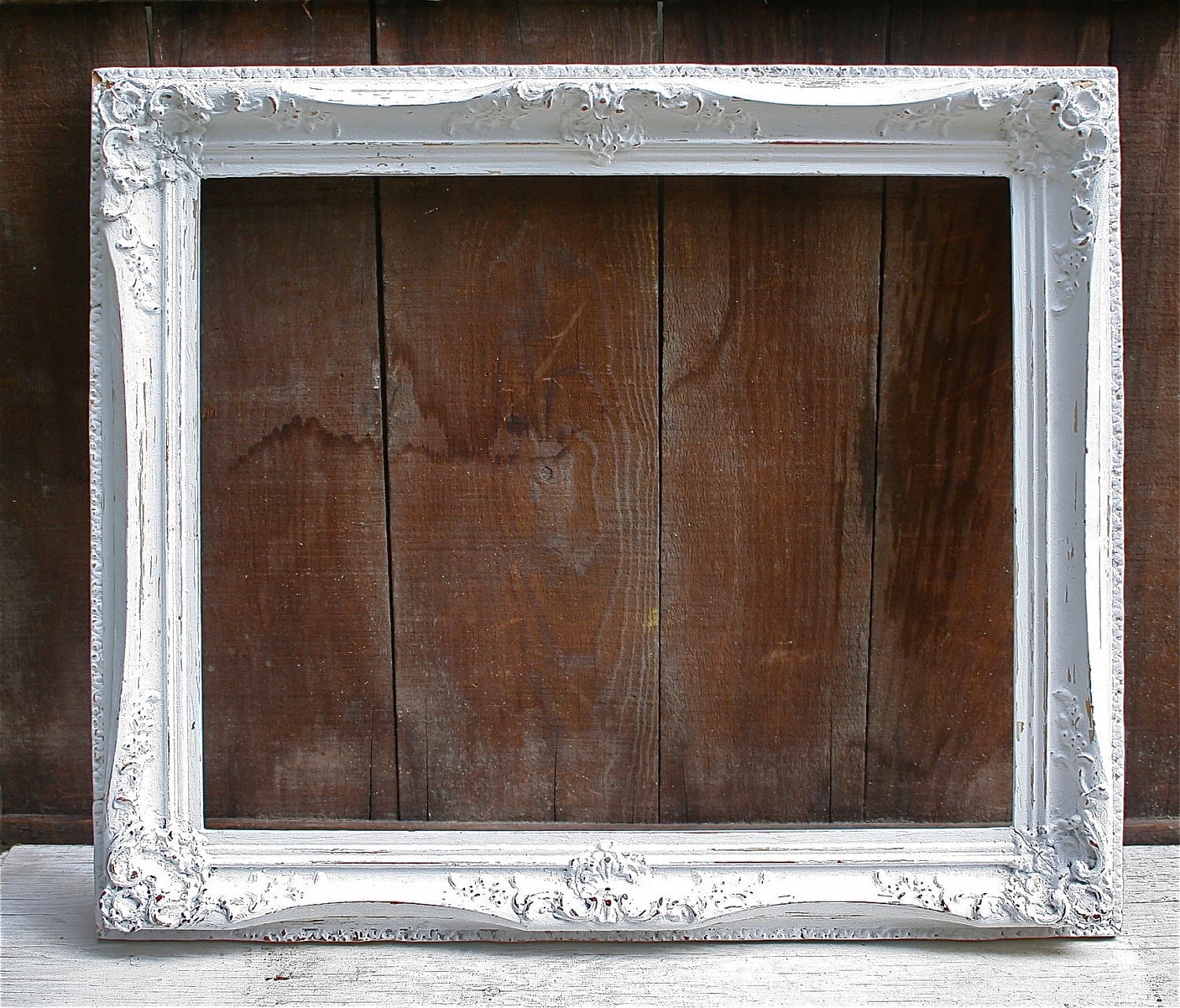 LARGE Antique Wood Upcycled White Distressed Frame Very