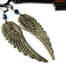 Wing Earrings - Brass Angel Wings - Blue Crystal Vintage Style Feather Wing Earrings