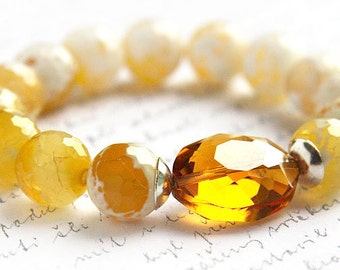 Boho Jewelry Gemstone Bracelet Yellow Crab Agate Bracelet Golden Honey Crystal Sterling Silver Bright Yellow Stacking Bracelet.