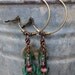 EARRINGS hand beaded,patina art deco pendant, abalone shell, hoops, free people style, boho, lightweight by Zasra