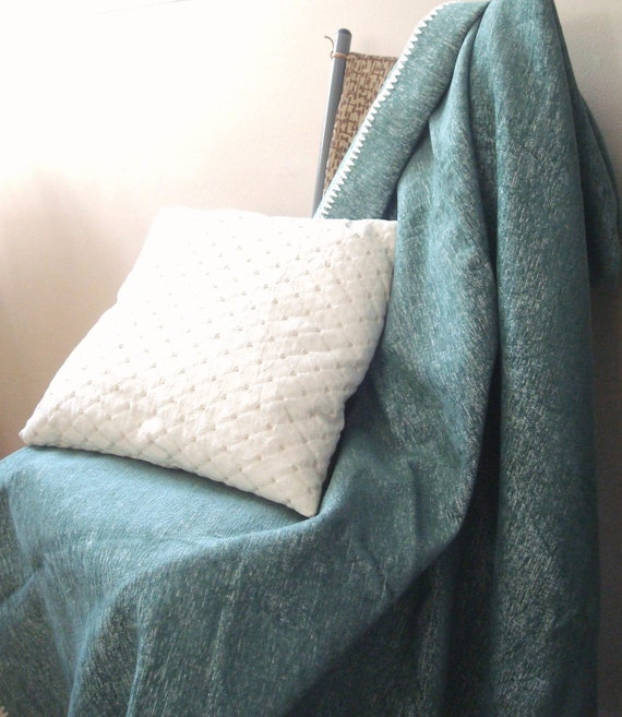 Aqua / Sea Green Throw / Cotton Chenille / Linen Throw Blanket
