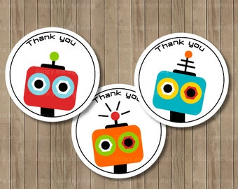 Robot Party Thank you Circles or Thanks a Bot Printable 2 inch Party Circles