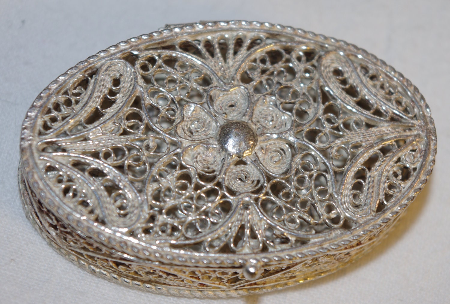 Vintage Sterling Silver Italian Filigree Oval Box