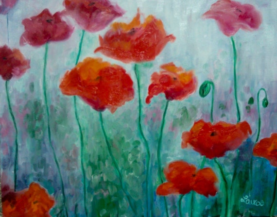 Red poppies oil painting impressionist painting by LAURADALLAGATA