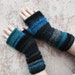 Twilight Fingerless Unmatched Hand Knit Mittens striped with upcycled yarn and kid mohair