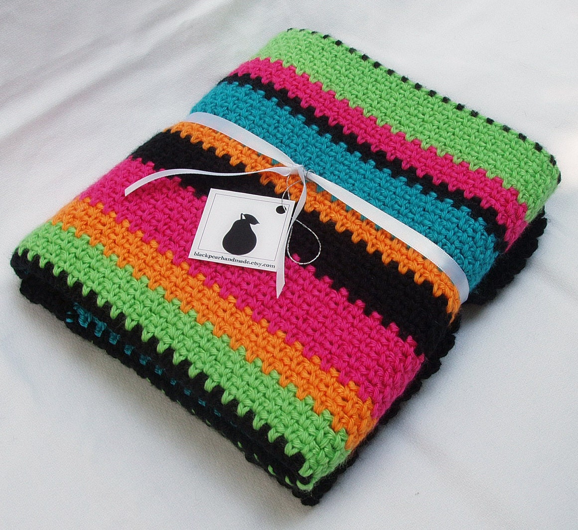 Neon stripes baby blanket by BlackPearHandmade on Etsy