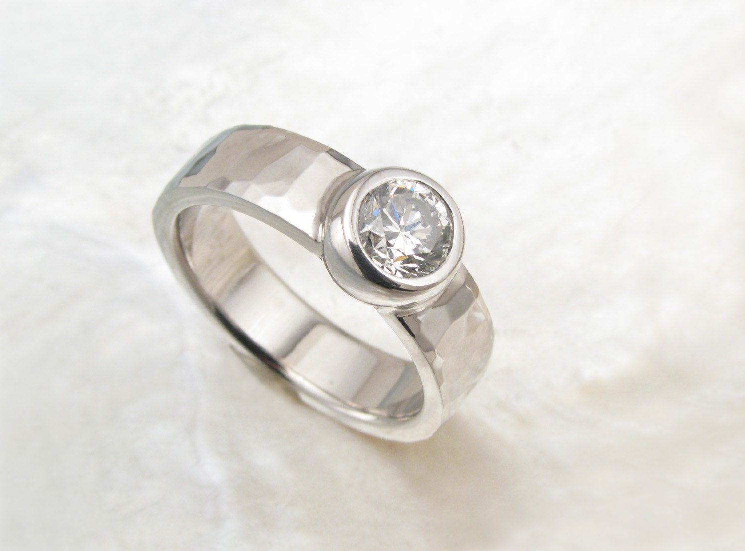 handmade bezel diamond engagement ring with 14k by RavensRefuge