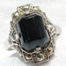 Vintage UNCAS Art Deco Marcasite Black Glass Ring - New Old Stock - SIGNED - 1930 - Unusual
