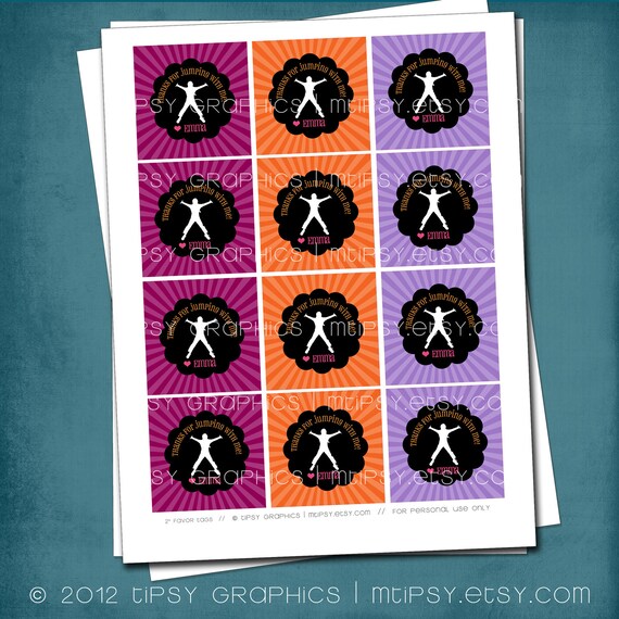 JUMP Trampoline or Bounce House Party Circles by Tipsy Graphics. Printable File. Party Favor Il_570xn