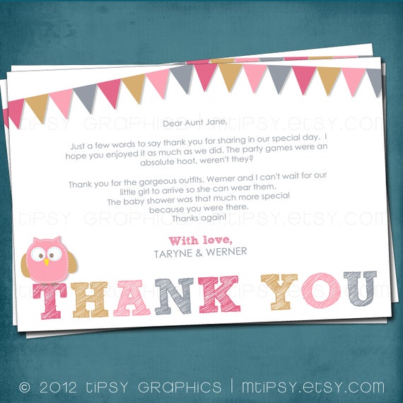 Baby Owl Thank You Card Design, Made to Match. by Tipsy Graphics. Editable PDF option Il_570xn