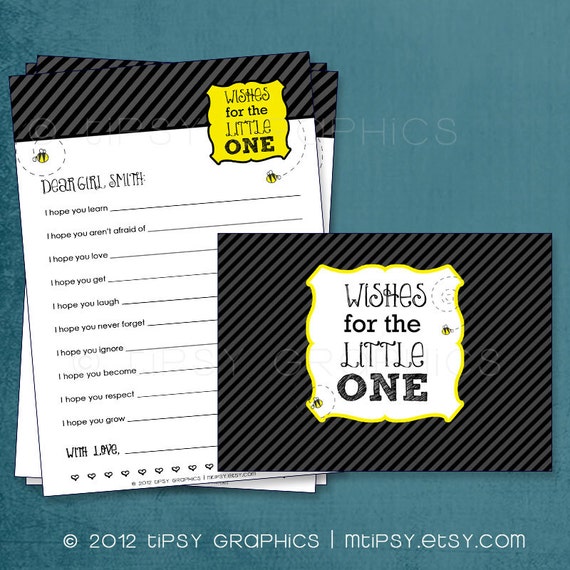 Baby Wishes. BEE. Bumble Bee Theme. MAD LIB MadLib Adlib Printable Cards. By Tipsy Graphics Il_570xn