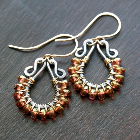 Handmade mixed metal dangle earrings copper by MimiMicheleJewelry