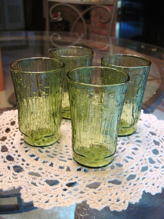Vintage GREEN JUICE GLASSES Set of 4
