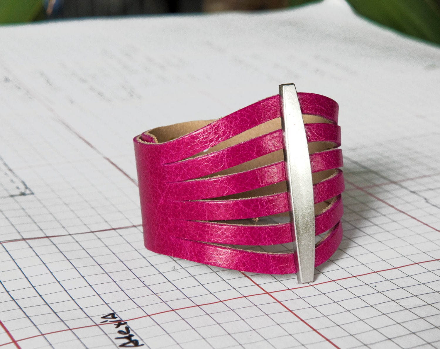 Pink Leather Cuff Pink Cuff Bracelet Fuchsia Bracelet