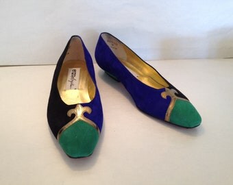 SALE Fleur de Lis Suede Shoes by En zo Angiolini, Blue Green Suede and ...