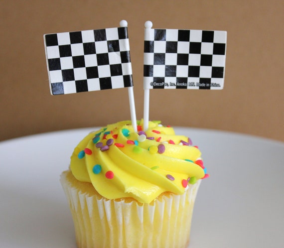 Items similar to 24 Checkered Flag Cupcake Topper Picks on Etsy