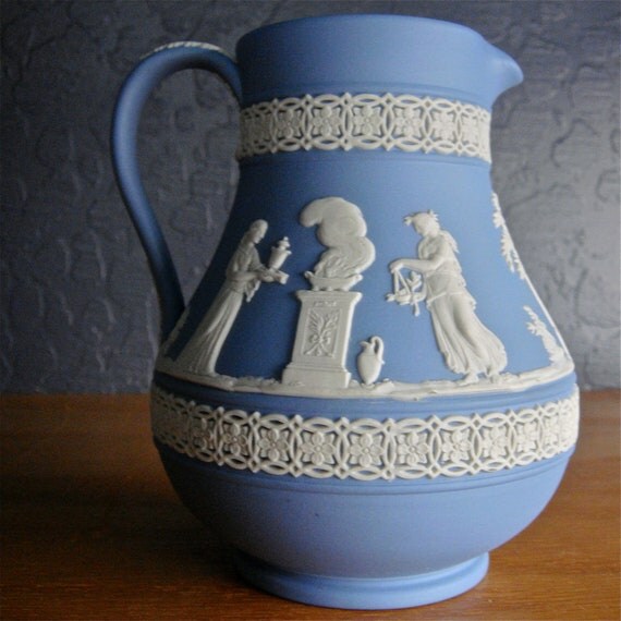 Vintage Wedgwood Jasperware Blue and White Etruscan Jug