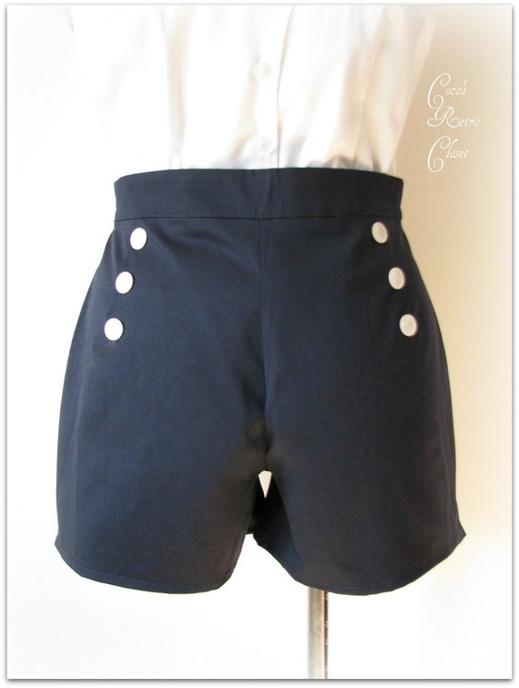 50's Retro Pin Up Navy Blue High Waist Rockabilly shorts