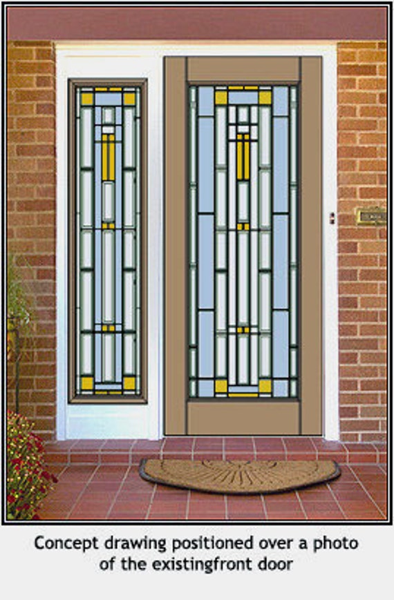 Custom Made Mission Style Front Door with Stained Glass