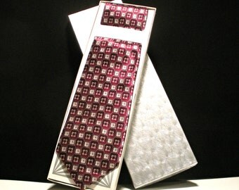 Vintage PIERRE CARDIN Maroon Patterned Necktie in Vintage Tiebox