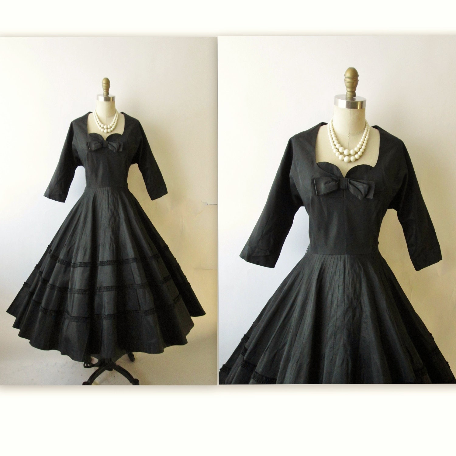 50's Taffeta Dress // Vintage 1950's Black by TheVintageStudio