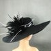 Black Derby Hat with black & white sequined Trimming,Wedding Hat ,Kentucky Derby Black Feathers Handmade Women's Dress Hat Tea Party Ascot