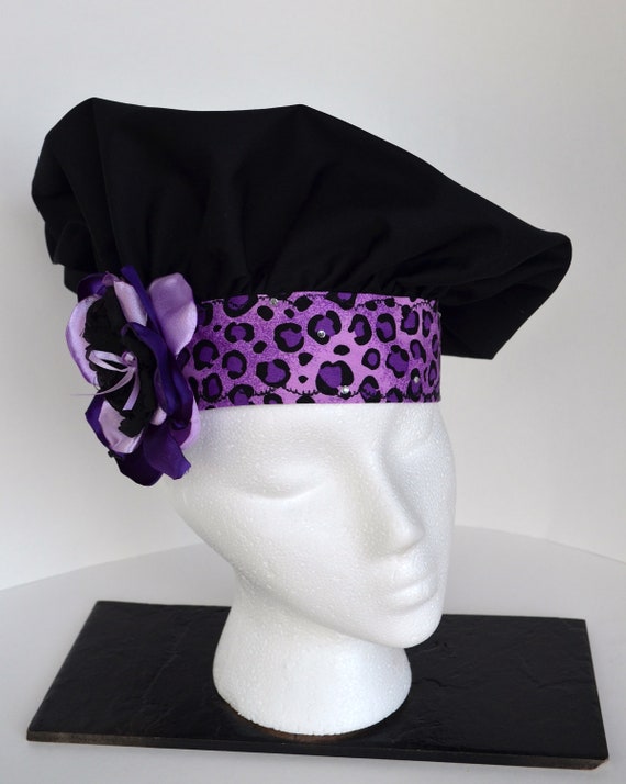 Purple Leopard Print Chef Hat With Satin Shades of Purple Rose