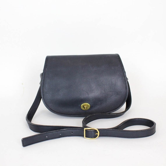 navy blue leather satchel bag / turn lock sling bag