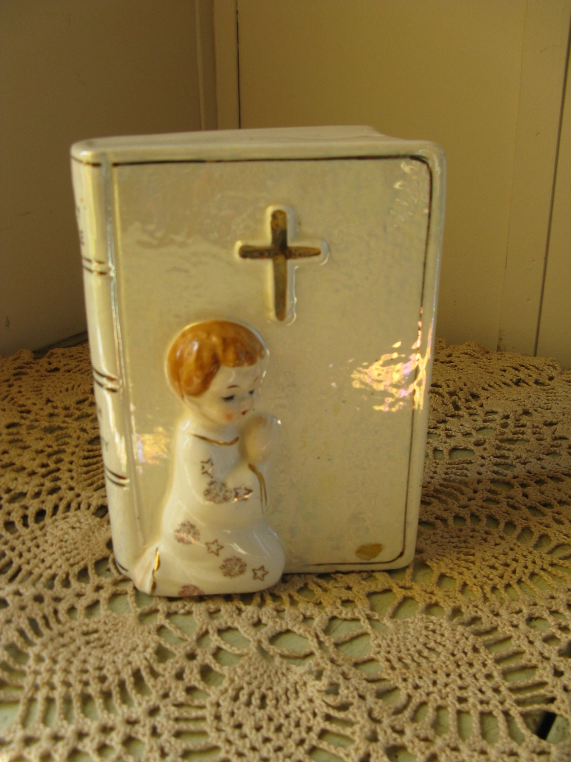 ceramic childrens bank religious christian by rivertownvintage