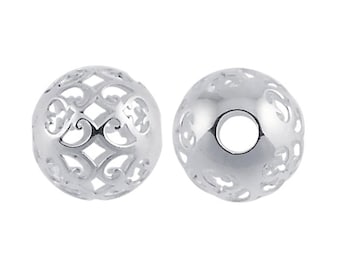 2 Sterling Silver 6mm Round Bead with Scroll Filigree