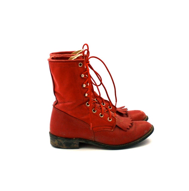 Vintage Women's RED Justin Ankle Lace Up Boots Size 6 M