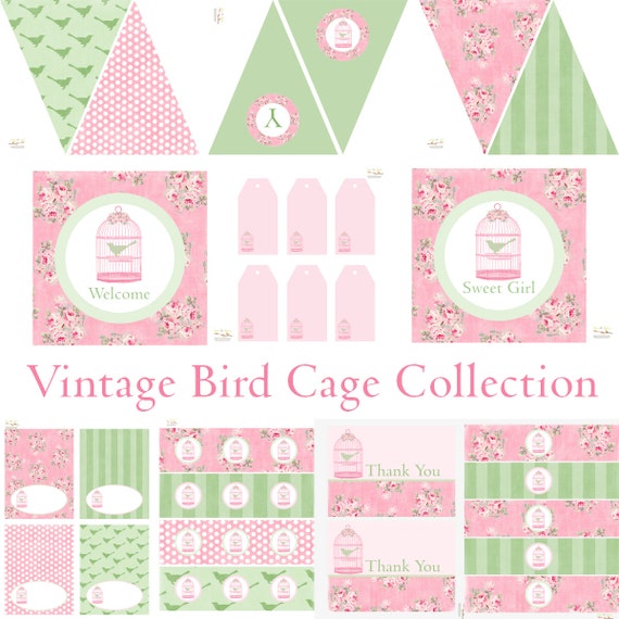 Vintage Bird Cage Printable Party Decorations for Birthday Party or Baby Shower - DIY Decor by BeeAndDaisy - INSTANT DOWNLOAD Il_570xn