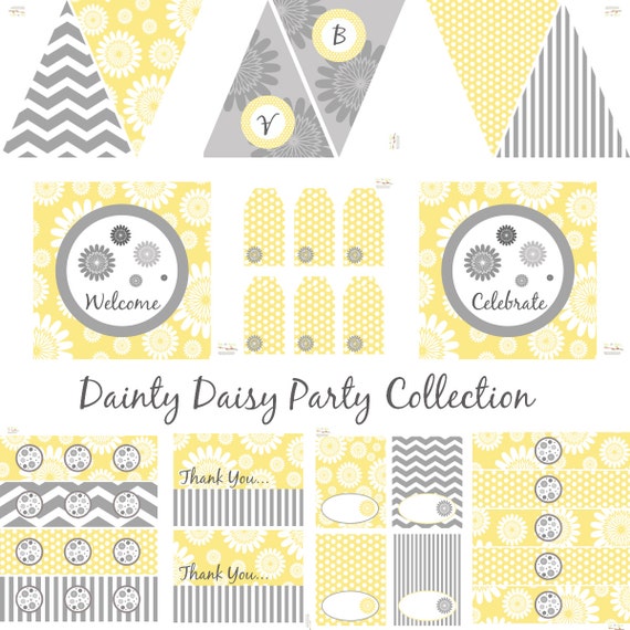 Yellow Daisy Birthday, Daisy Baby Shower, Daisy Birthday Decorations, Daisy Baby Shower Decorations, Daisy Party Decorations, Yellow, Gray Il_570xn