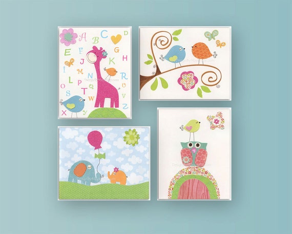 Kids wall art decor Nursery wall Art set of 4 prints