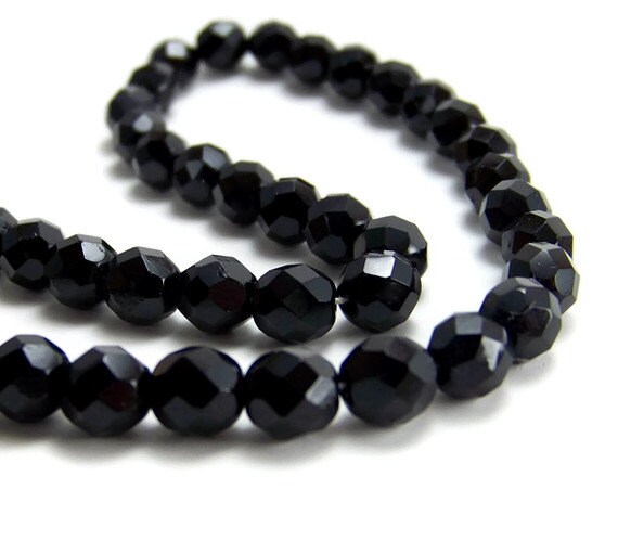 Faceted Czech Glass Beads Black 8mm round full by RiverSongBeads