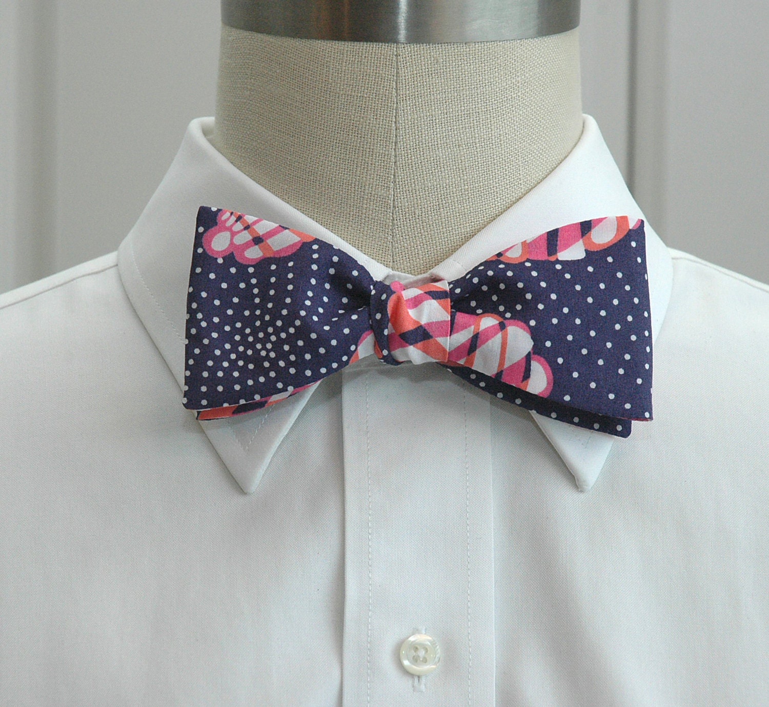Men's Bow tie, Great Escape navy and pinks Lilly print bow tie, wedding