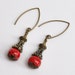 Red Marbled-Victorian Style-Antique Brass-Dangle Earrings