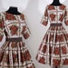 RESERVED for Vintease thru 6-18 ------ 50s-60s full dress - Bunches of roses cotton print - cumberbund sash - S-M