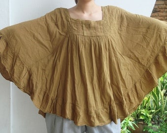 B8, Mustard Yellow Butterfly Effect Cotton Blouse, yellow blouse
