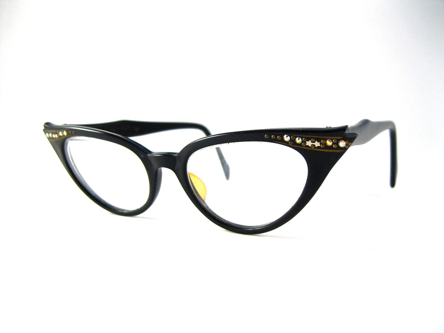 black glasses with rhinestones