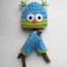 Wide Eyed Owl Hat Leg Warmers Photo Prop Set for Newborn Baby Boys or Girls - Bright Blue and Lime Green