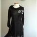 Black Tunic Dress Linen Knitted With Flower Appliques Eco Friendly Clothing Natural M L Size