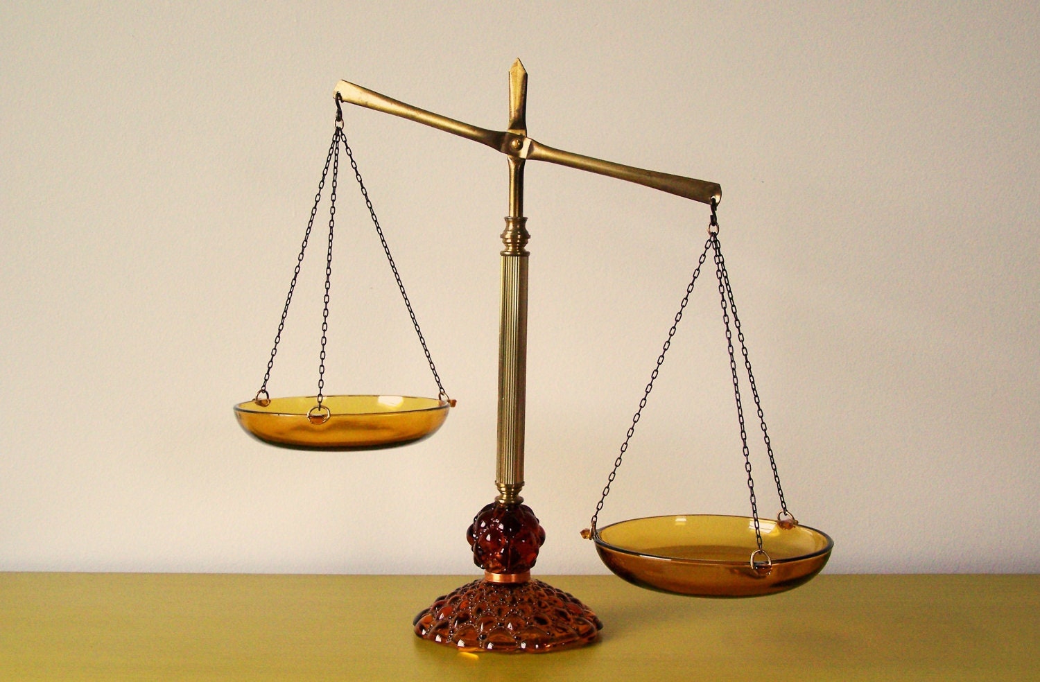 Scales Of Justice Amber Glass And Brass Office Decor