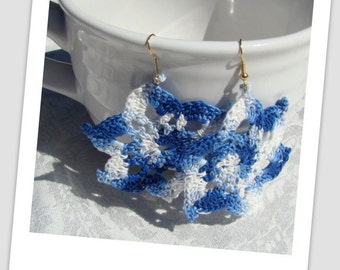 Cool Blue varigated crocheted star earrings