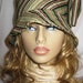SALE--Womens Sun, Garden, Summer, Beach Cloche Hat in khaki, orange, cream and brown striped fabric