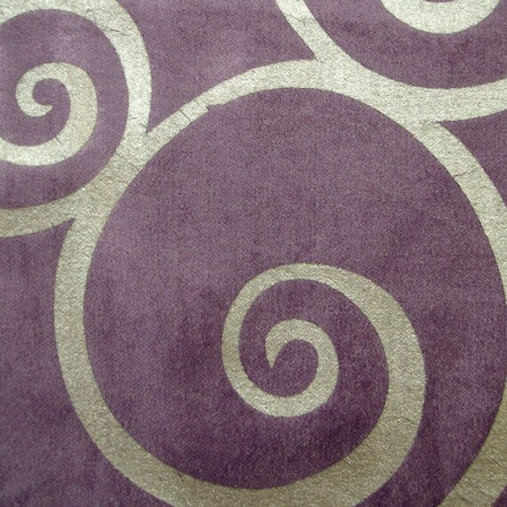 Light Purple Circle Scrolls Velvet Fabric With Silver