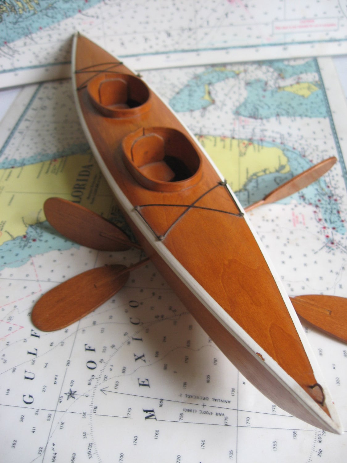 vintage 1950s model boat kayak toy wood canoe indigenous