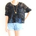 Vintage Black Velvet Sheer Floral Button Up Blouse