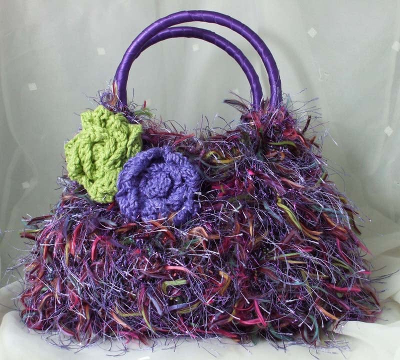 Purple knitted handbag eyelash yarn uk